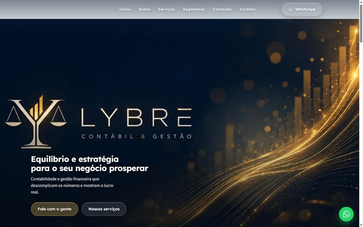 Página inicial do site da Lybre Contábil e Gestão